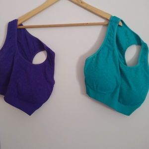 Purple and Teal sports bras